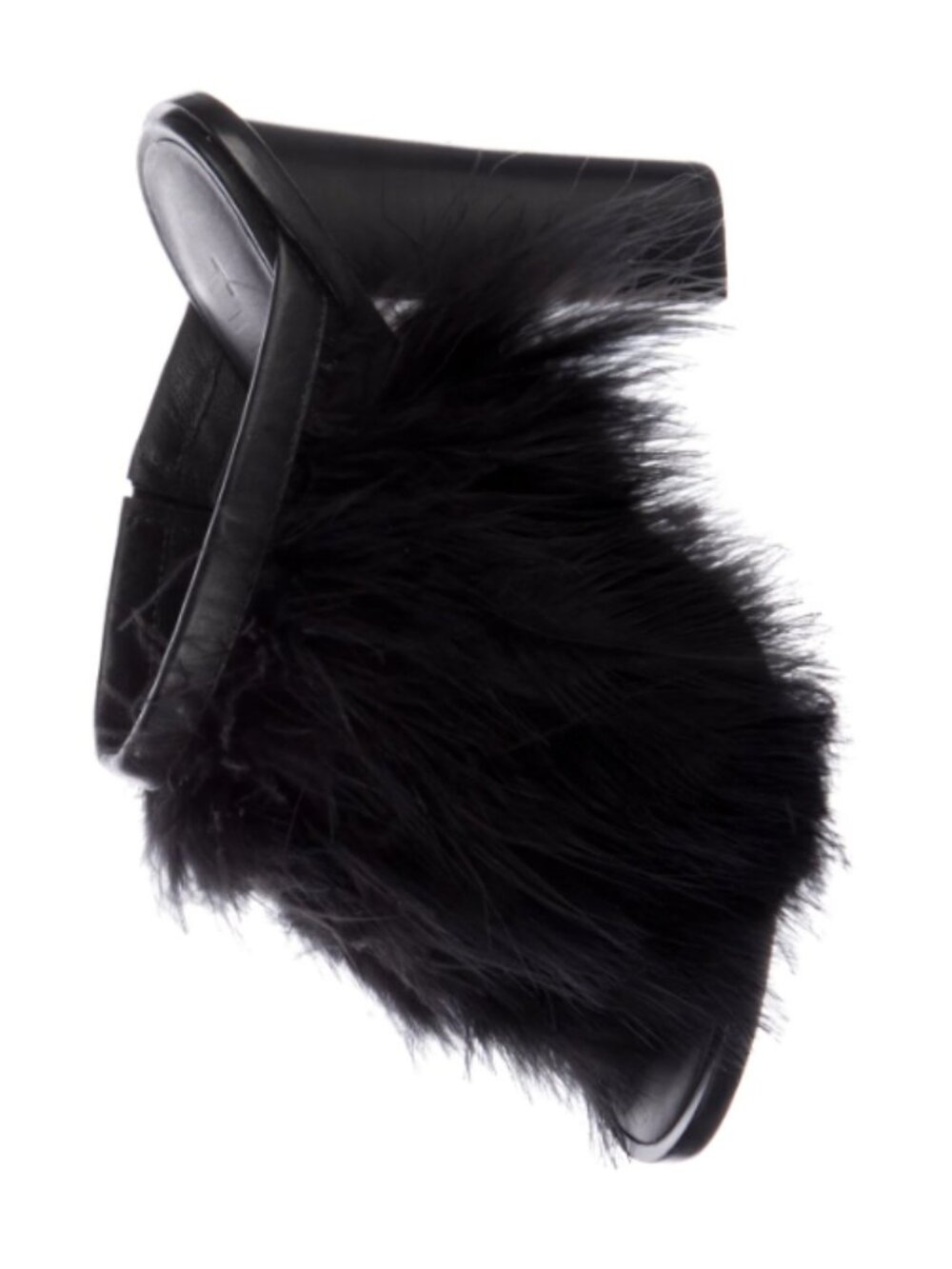 TIBI NEW Without Box Black Feather/Fur Black Mules with Leather Trim